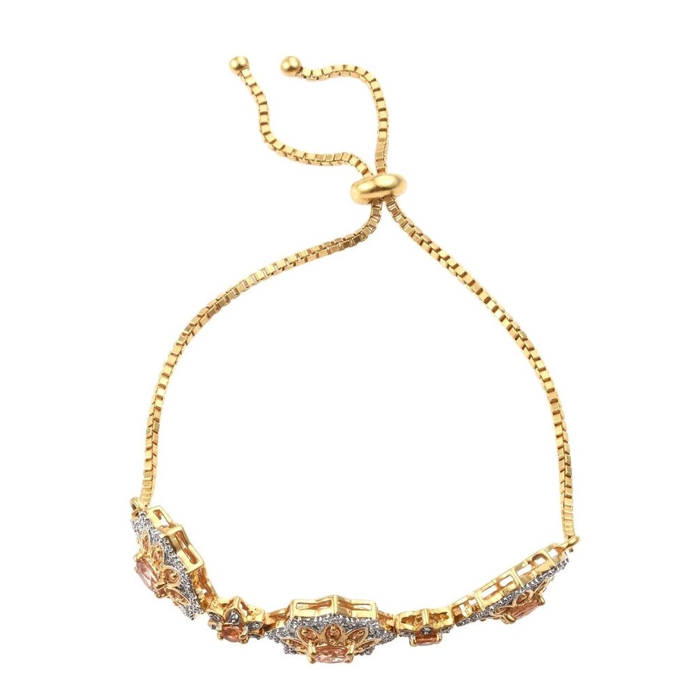 Yellow Gold Rhodium Plated Sterling Silver Bracelet With Polished Imperial Topaz